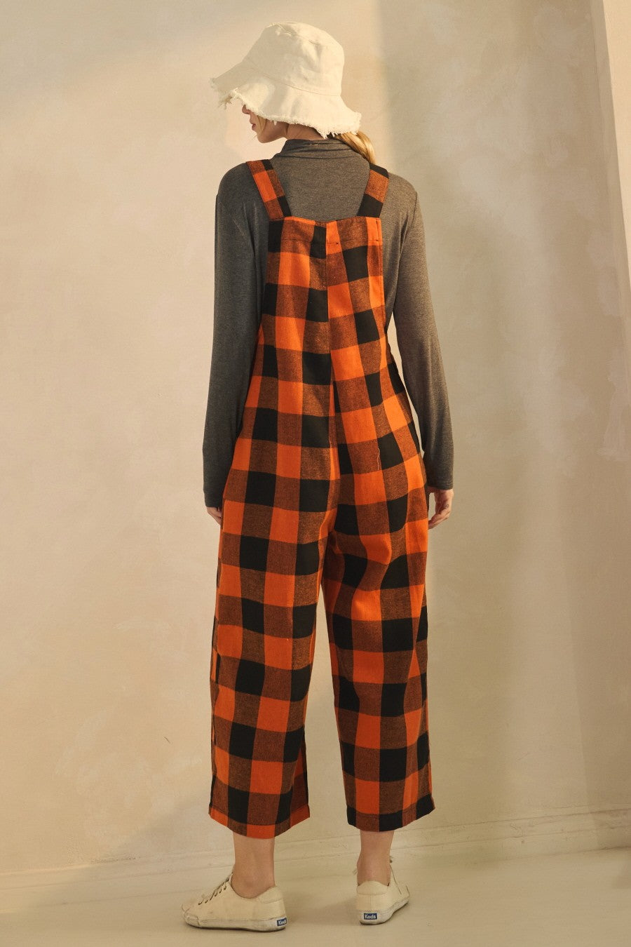Pumpkin Patch Days Buffalo Plaid Cropped Overalls by Oddi