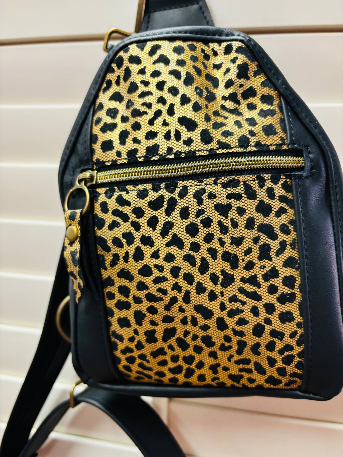 Black & Gold Leather Crossbody Bag