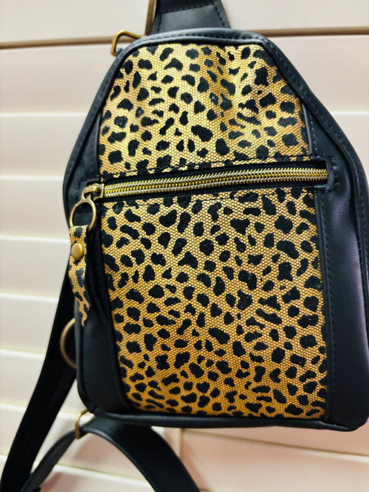 Black & Gold Leather Crossbody Bag
