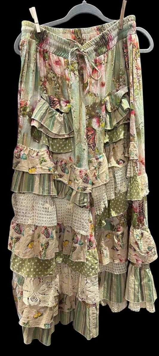 A Rare Bird. Floral and Butterfly Layered RUffle Pants.