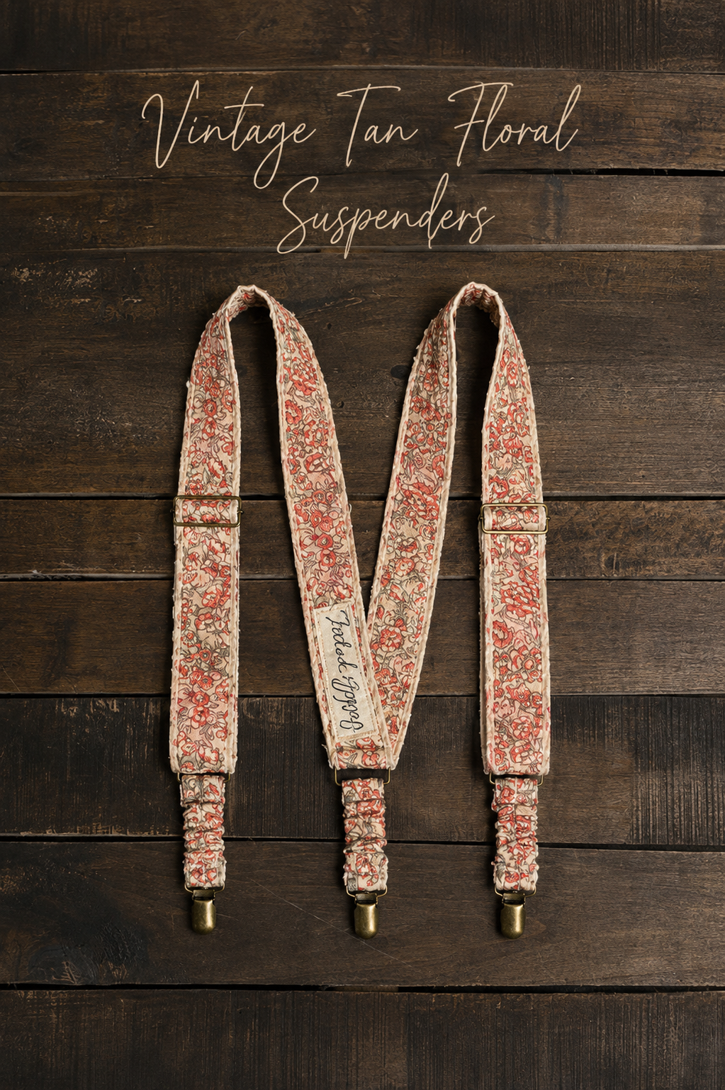 Quilted vintage floral gypsy suspenders with adjustable cotton straps and brass clips in boho patterns