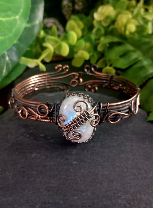 Enchanted Rainbow Moonstone Cuff Bangle