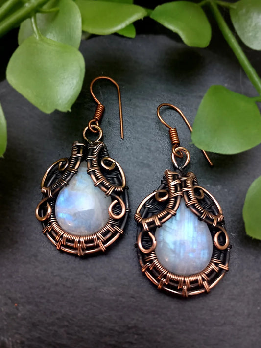 Peeking Petal Rainbow Moonstone Earrings