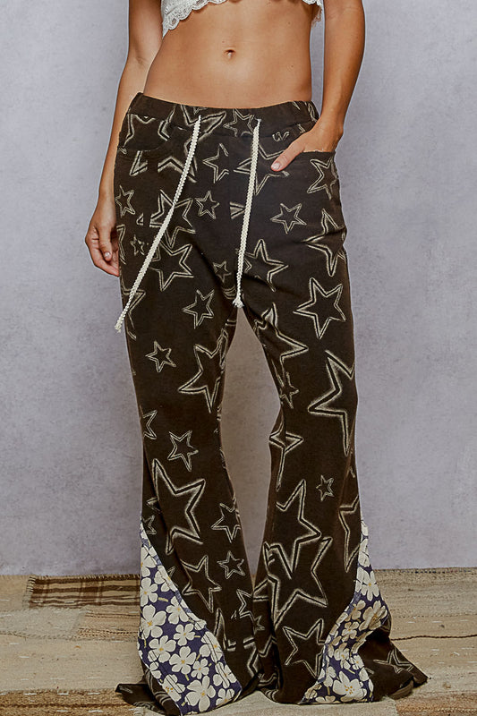 Star Pants with Floral trim Applique. Relaxed Fit. Unique Style. Booho-Chic. Unique Clothing. Made by POL Clothing