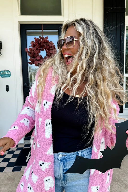 Boo-tiful in Pink Reversible Ghost Cloud Cardigan by Blakeley