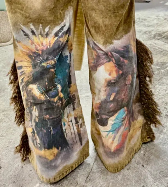 Native American Warrior in a Headdress. Warrior Horses. Original Artwork and Designs by A Rare Bird.