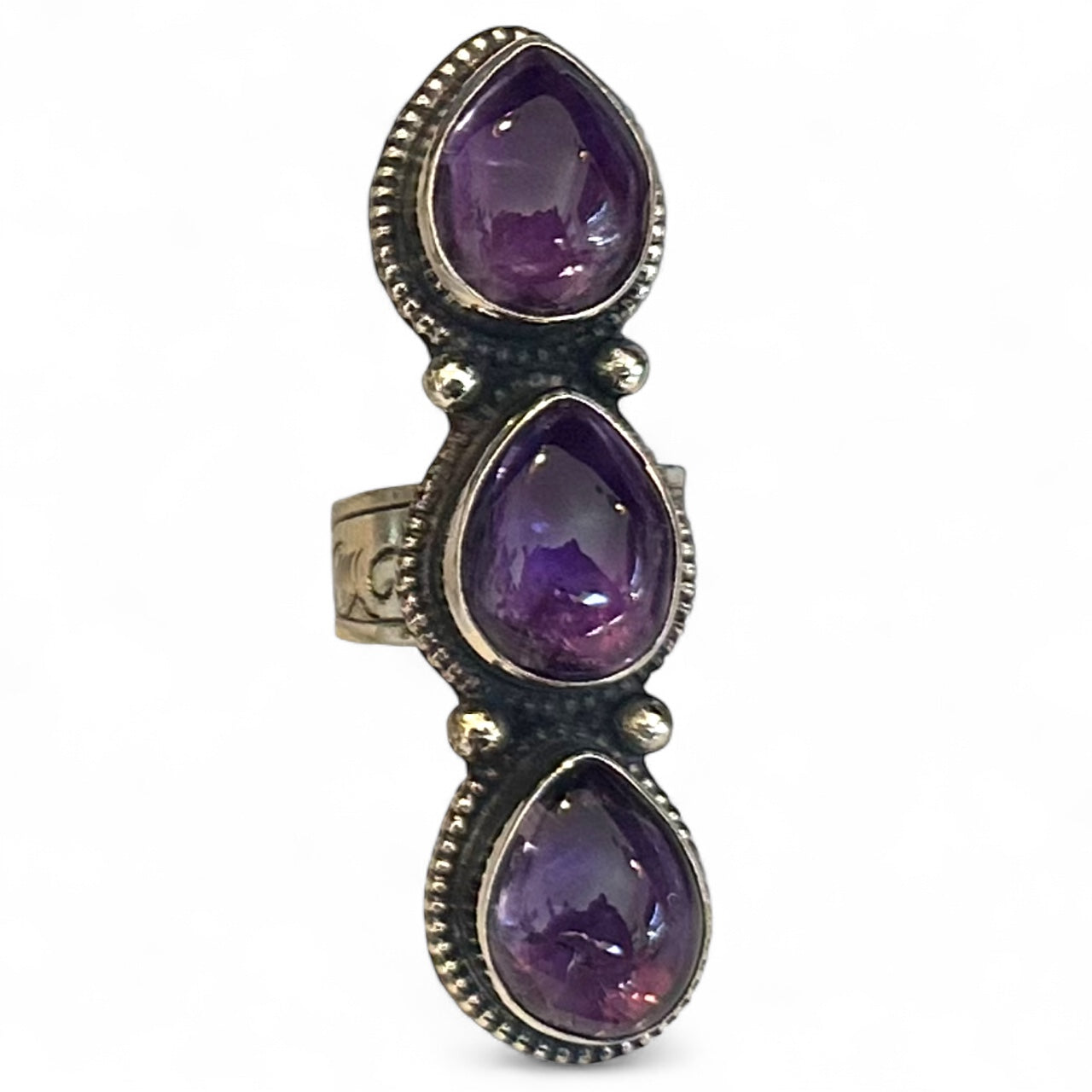 Amethyst Gemstones on Adjust Silver ring. Artist: Tara Gasparian