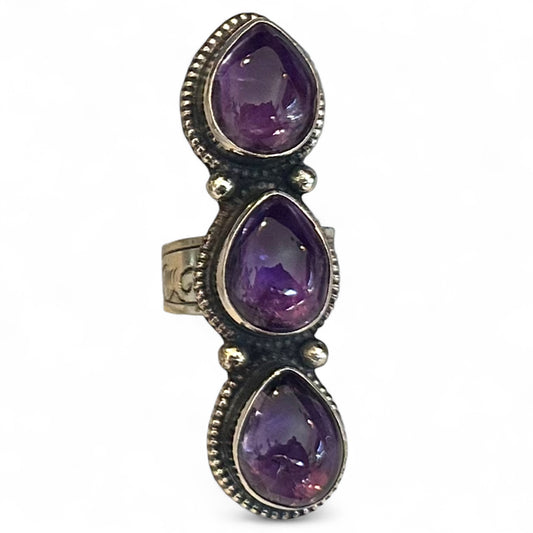 Amethyst Gemstones on Adjust Silver ring. Artist: Tara Gasparian