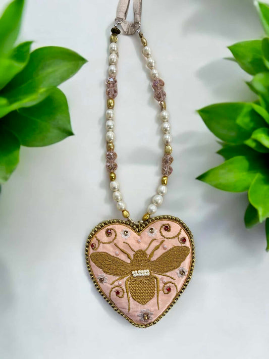 Bee Velvet/Satin Embroidered Necklace