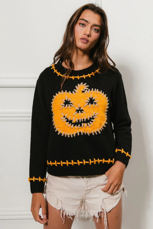 Applique Pumpkin  Knit Sweater. Perfect for all the fall season.