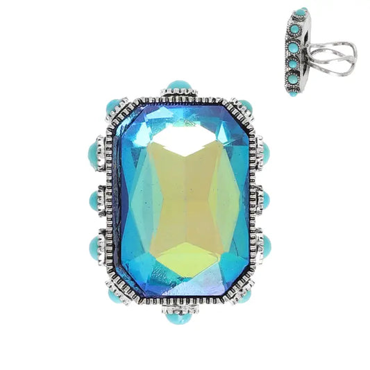 Western Octagon Cut Crystal Stretch Ring