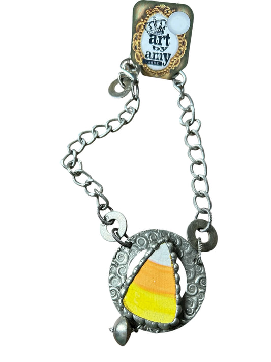 Handmade Necklace by Art By Amy
Candy Corn Design which is fun and perfect for Halloween