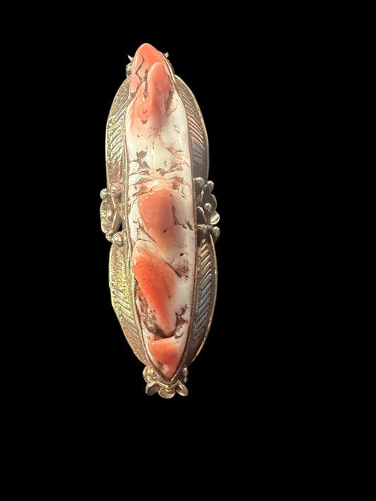 Spiny Oyster Adjustable Tibet Silver Ring