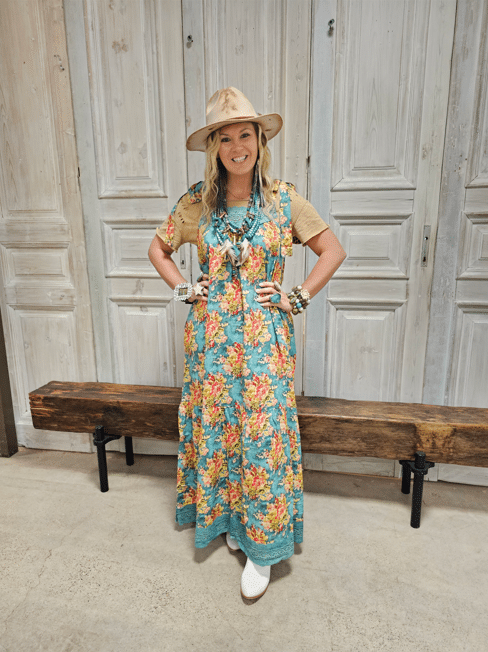 Teal We're in the Garden Dress