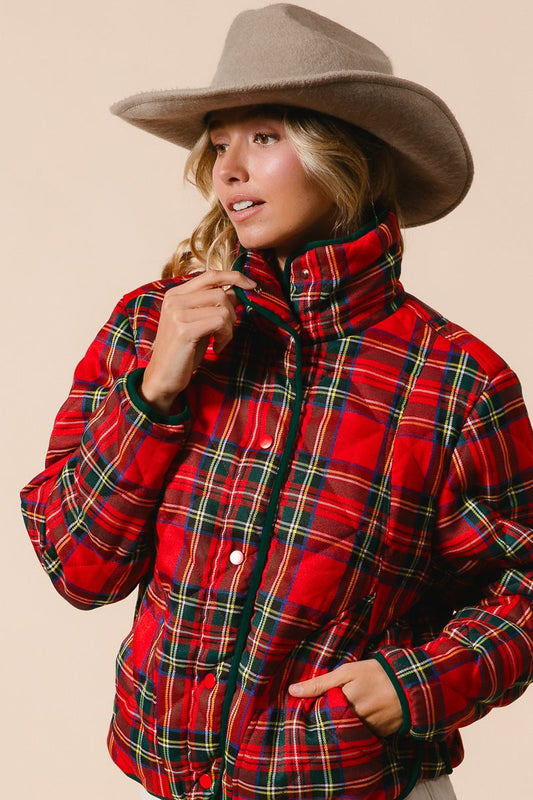 Tis The Season Tartan Plaid Quilted Jacket