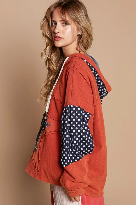 Star Patch-Work Hoodie Top