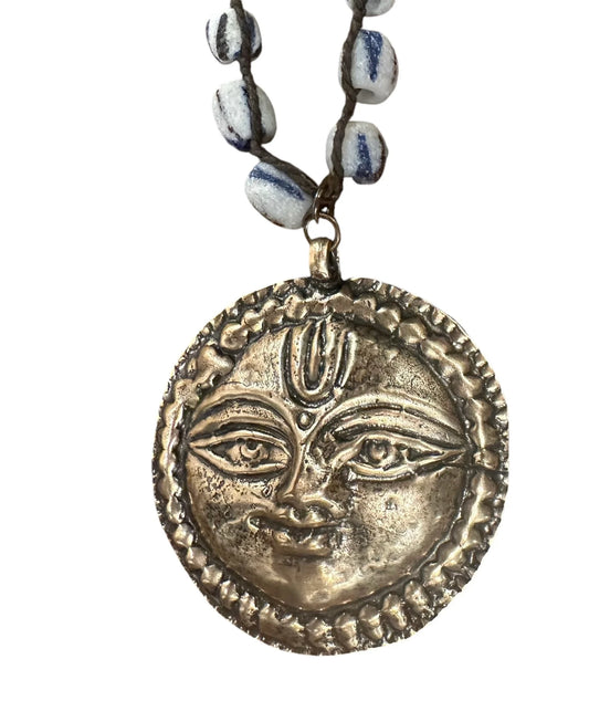 African Glass Beads Moon Face Necklace
