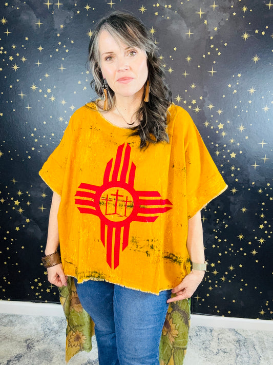 Zia Sun and Sunflowers Hi-Lo Tunic Top