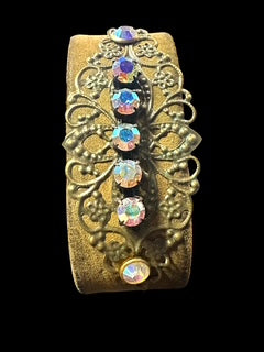 Rhinestones and Grit Leather Adjustable Cuff