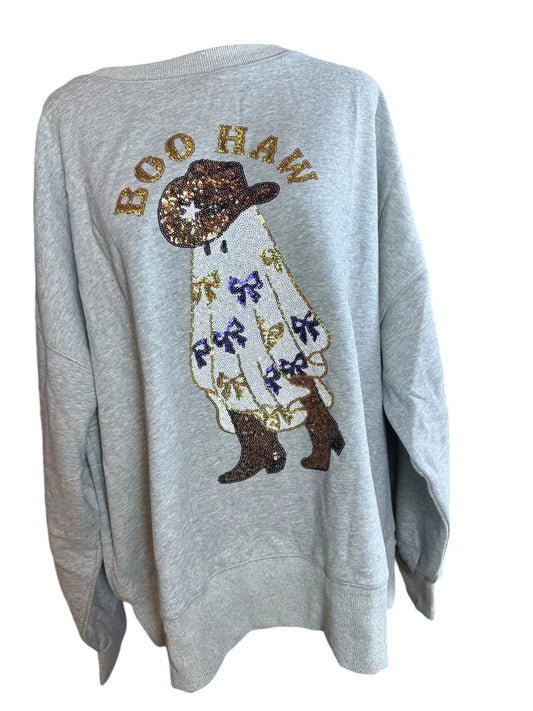 Cowboy Ghost Sweatshirt that is soft and has a roomy oversized fit. Everyone can size down.