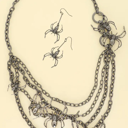 Halloween Entangled Spider Chain Necklace Set