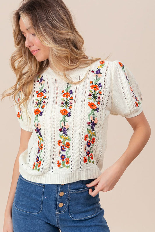 Flowers of Fall Embroidered Sweater