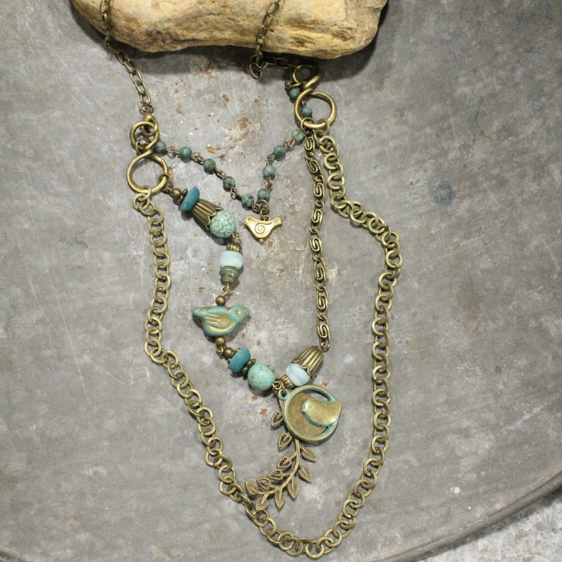 Czech Bird & Branch Layered Necklace