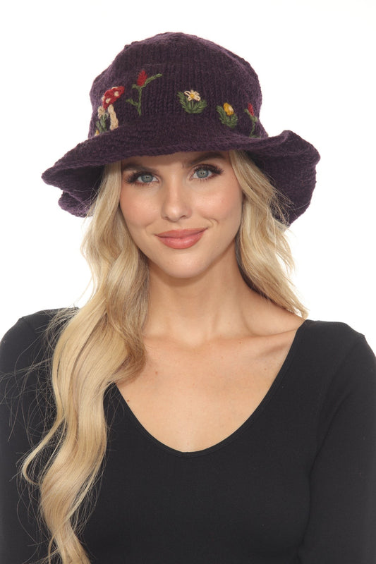 Mushroom Garden Kitted Hat made with 100% wool. This hat is super stylish and has a wire brim.