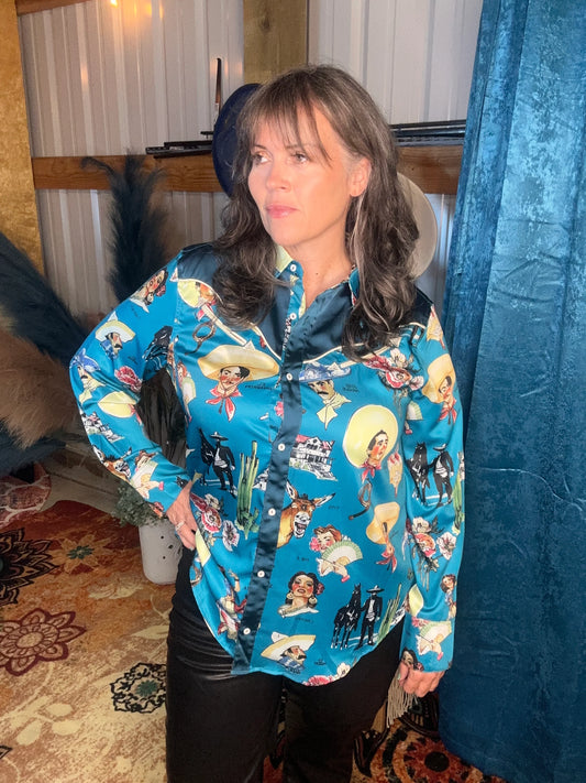 Leopard Lining around wrist and collar. Pearl snap buttons. Western Style. Urban Cowboy. Item made by A Rare Bird