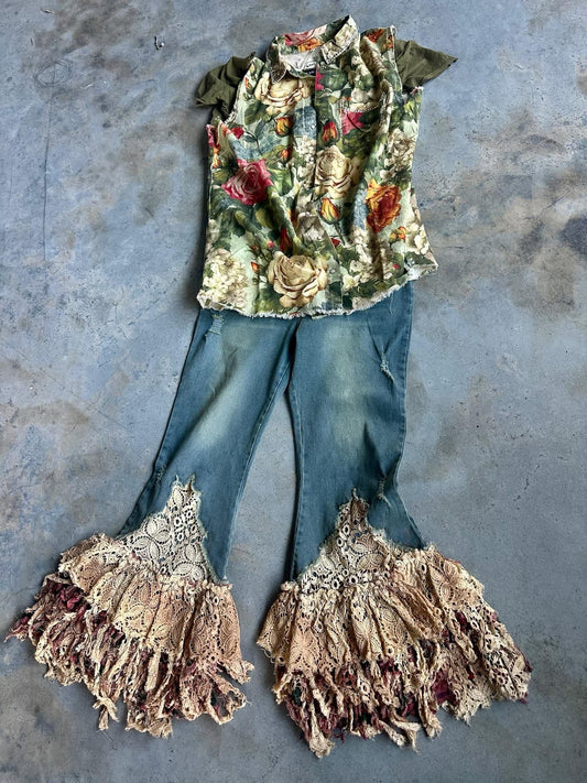 Olive Floral Flannel Vest by A Rare Bird