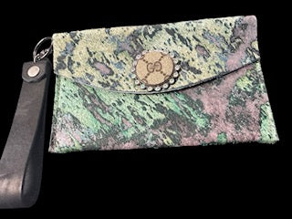 Teal and Purple Hair on Hide Leather Wristlet