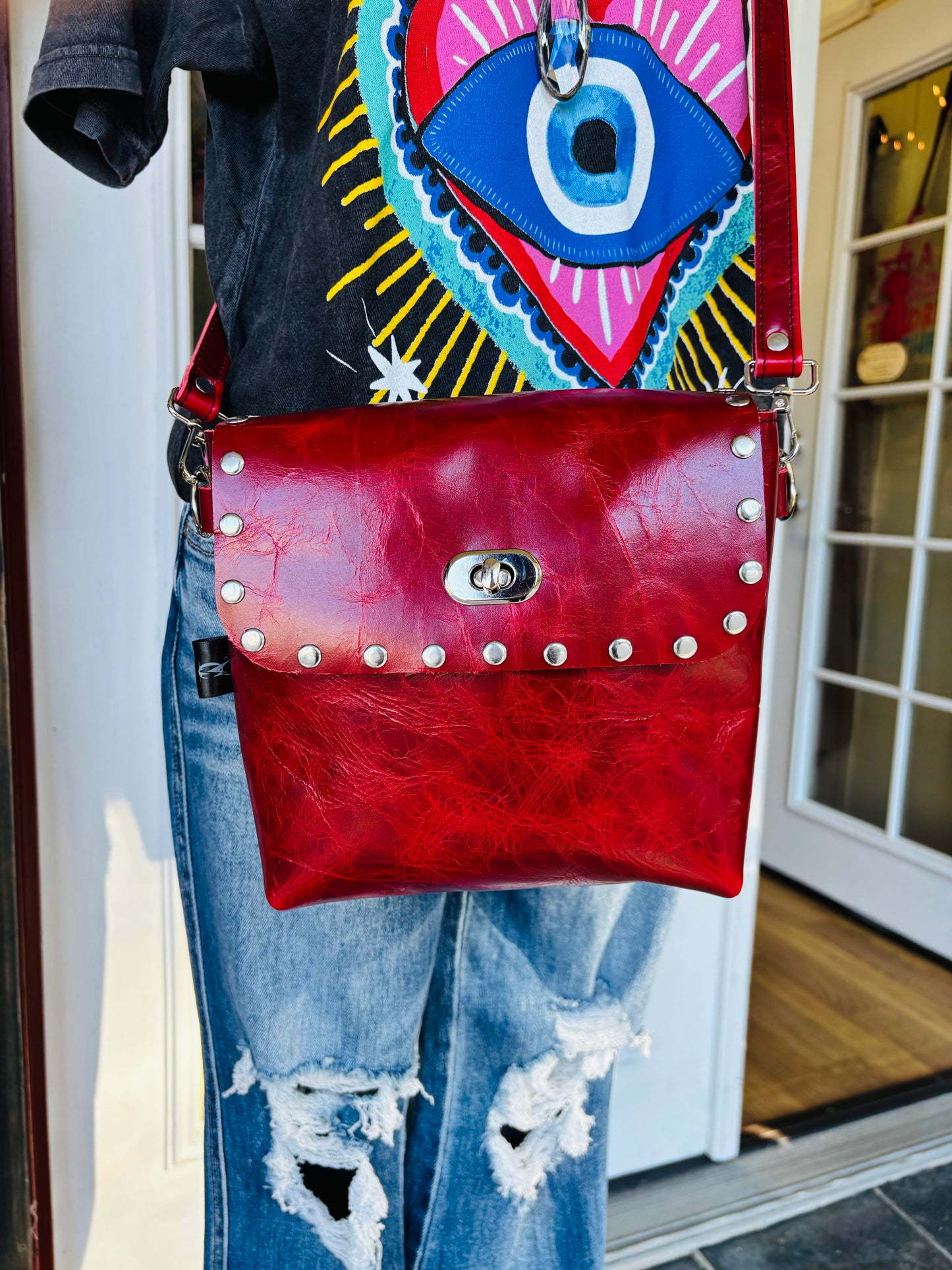 Stay Red-y Genuine Leather Crossbody Bag