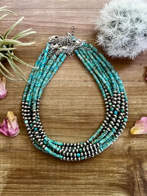 Sterling Silver Pearls and Turquoise Necklace