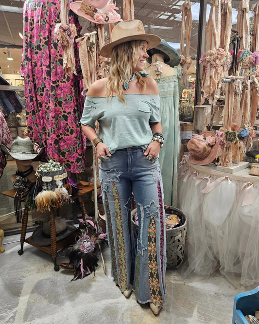 Tie Pants by A Rare Bird. Star Applique. Unique. Boho-Chic