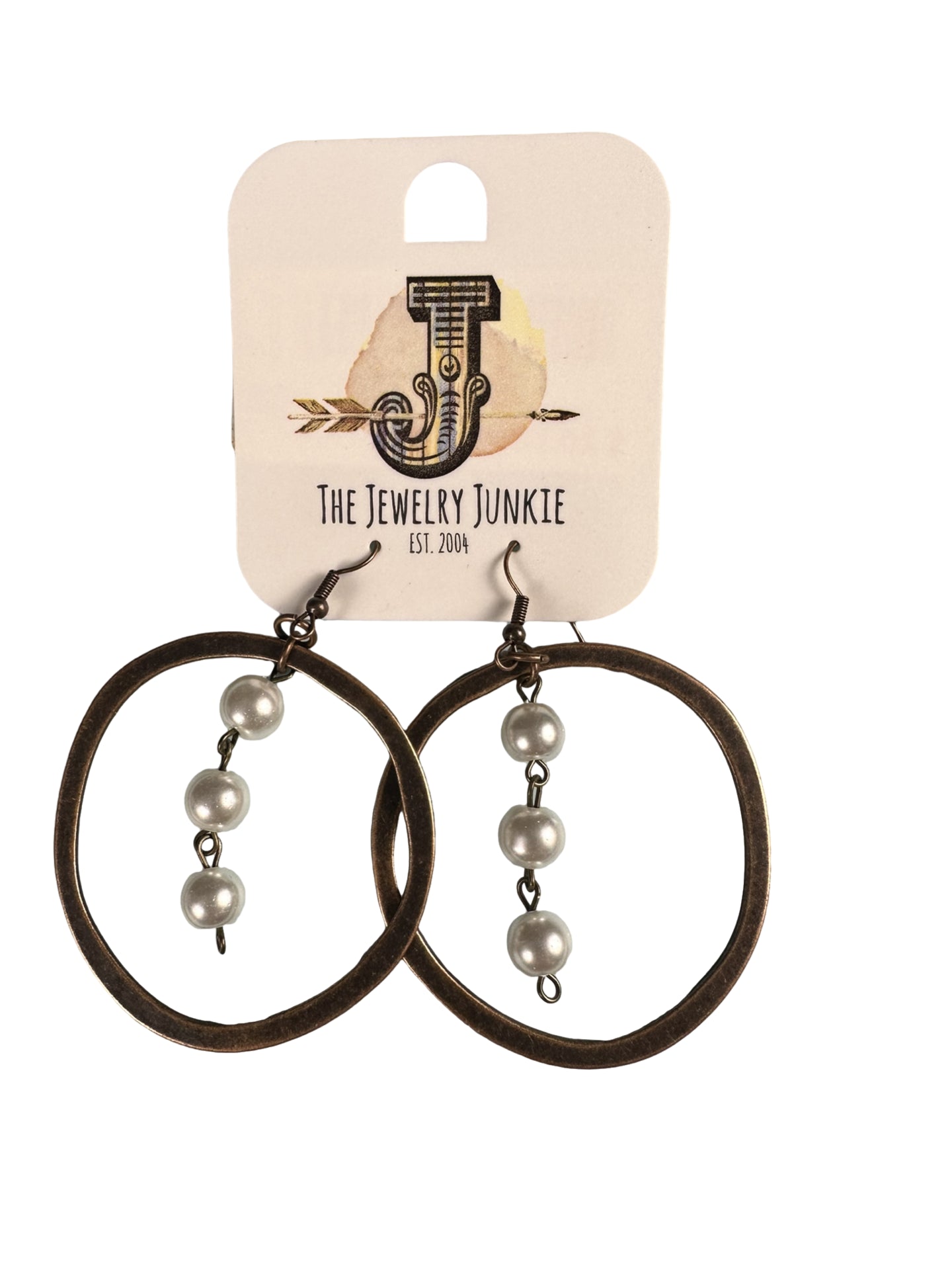 Copper Hoop Earrings with Glass Pearl Beads