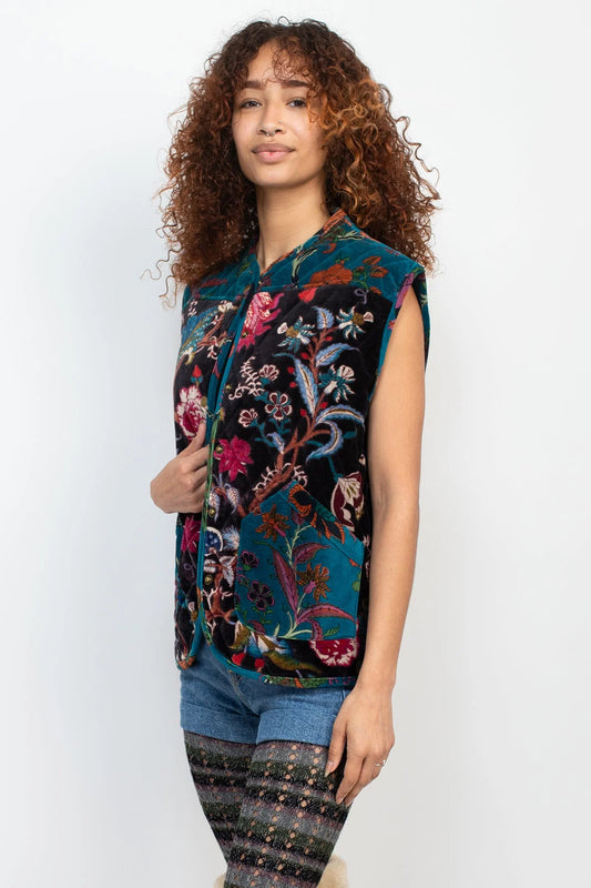 Moonlit Floral Harvest Velvet Snap Vest