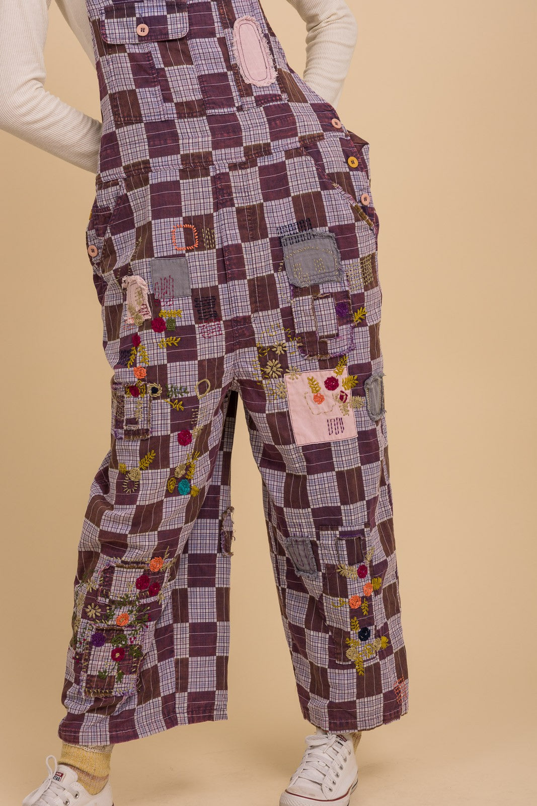 Harvest Muse Patchwork Boho Overalls – Blue Velvet
