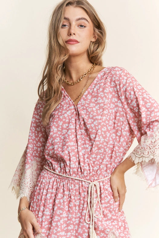 Blushing in Lace Romper