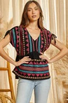 Boho embroidered peplum blouse by Savanna Jane with empire waist and relaxed feminine fit