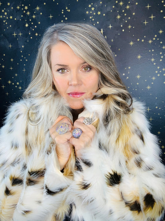 Snow Leopard Faux Fur Coat. Hook closure and can be worn open. This Coat is lined and is STUNNING!