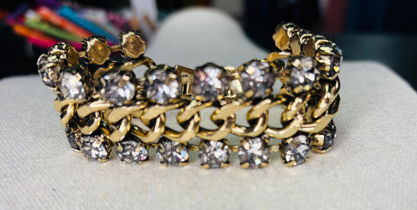 Rebel Yell Rhinestone Bracelet – Gold Chain Statement Bracelet