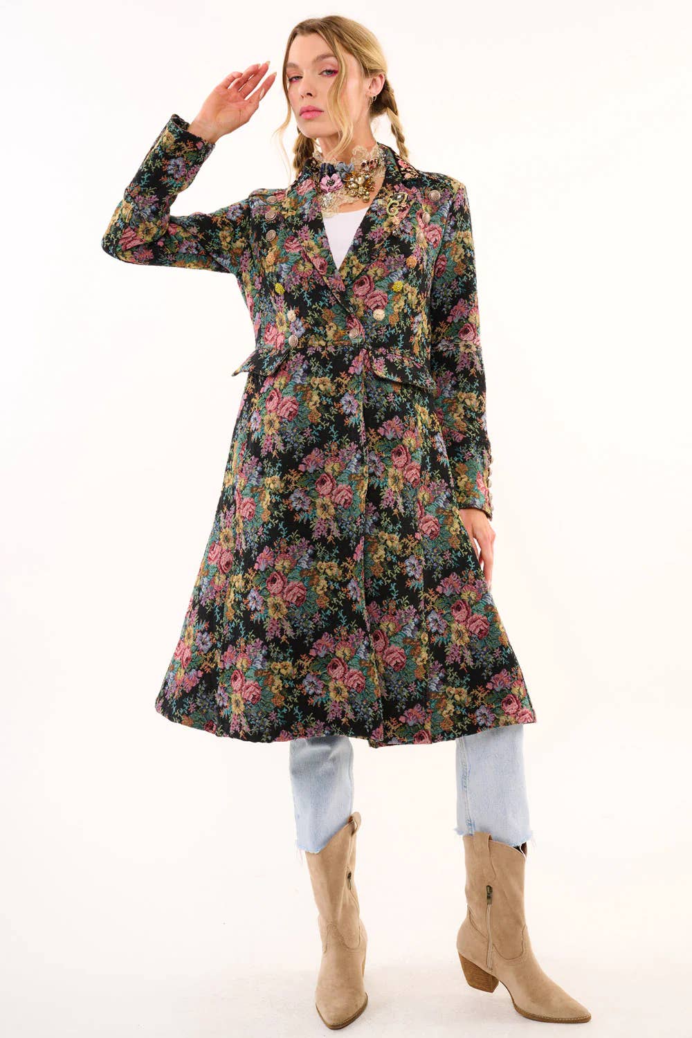 Enchanted Nature Jacquard Coat by Aratta