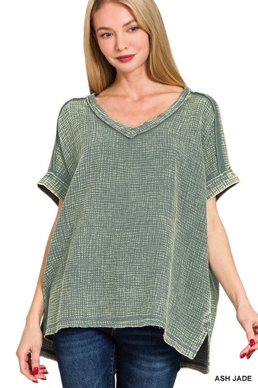 Wander Free Acid Wash Gauze Top