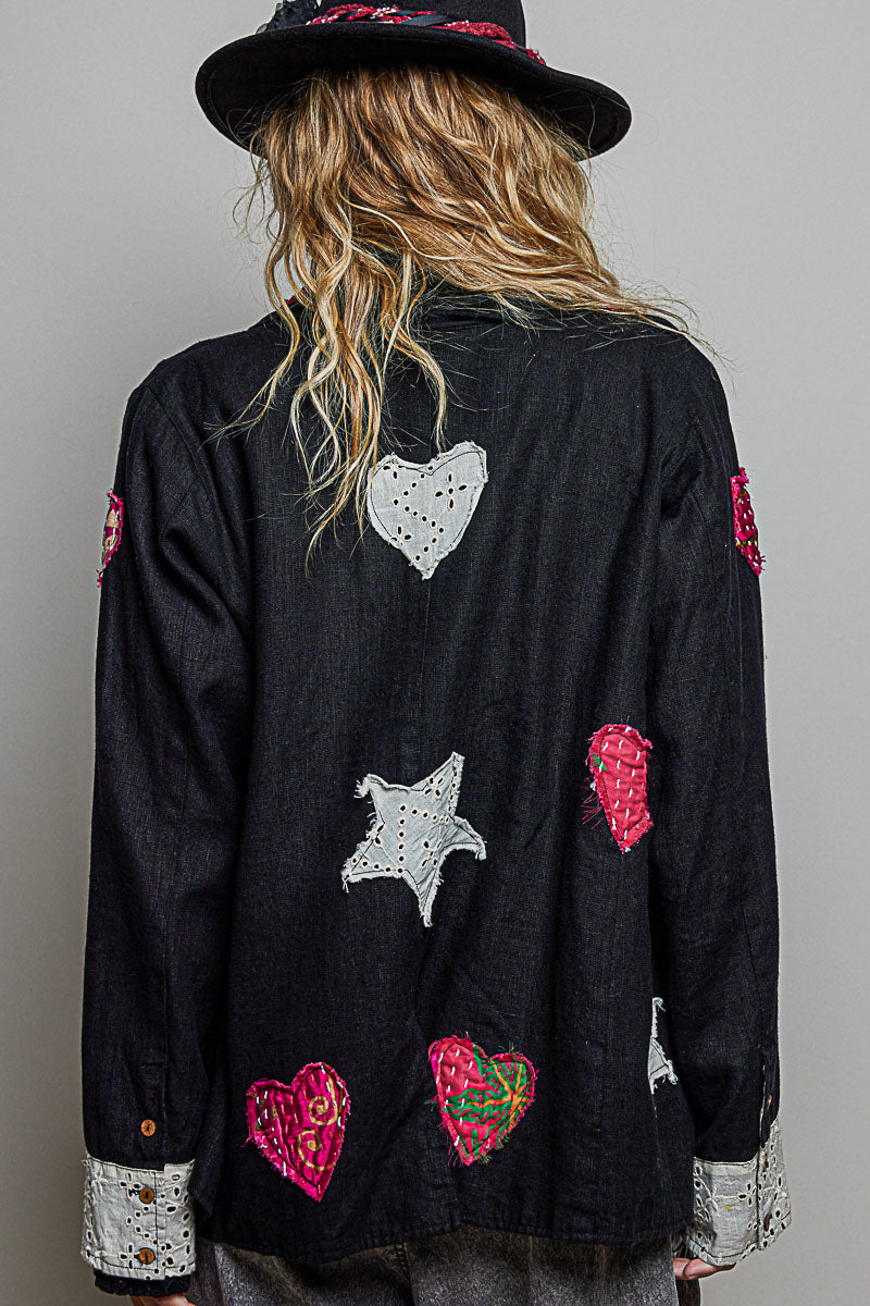 Wear Your Heart Out Linen Blazer by POL | Kantha Patchwork