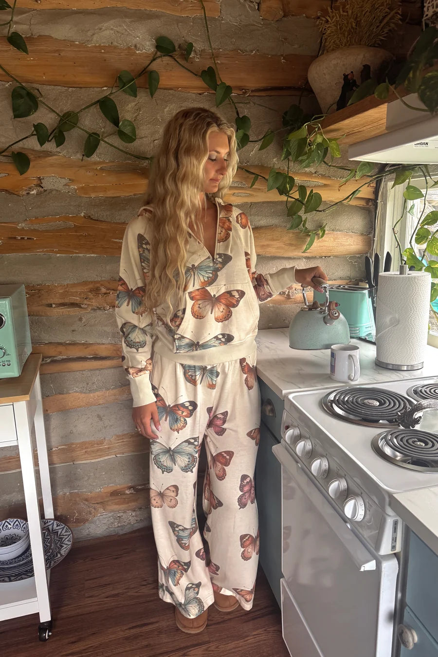 Butterflies Easy Does It Pullover paired with Drift Away Joggers by Blakeley in matching washed butterfly print