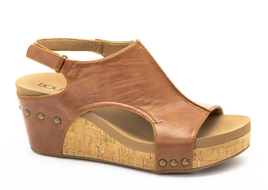 Carley Wedge Sandals in Whiskey Smooth by Corkys