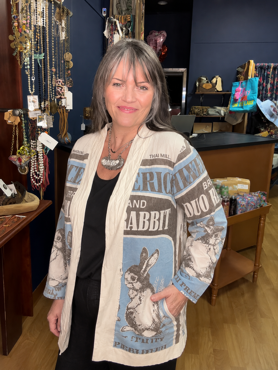 Vintage Bunny Flour Sack Cardigan by Evergreen Guardian Imports