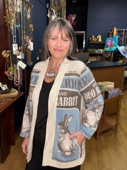 Vintage Bunny Flour Sack Cardigan by Evergreen Guardian Imports