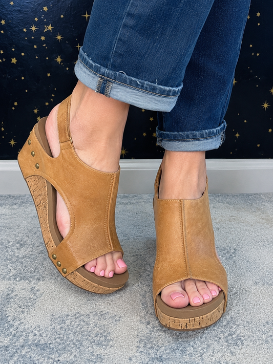Carley Wedge Sandals in Whiskey Smooth by Corkys