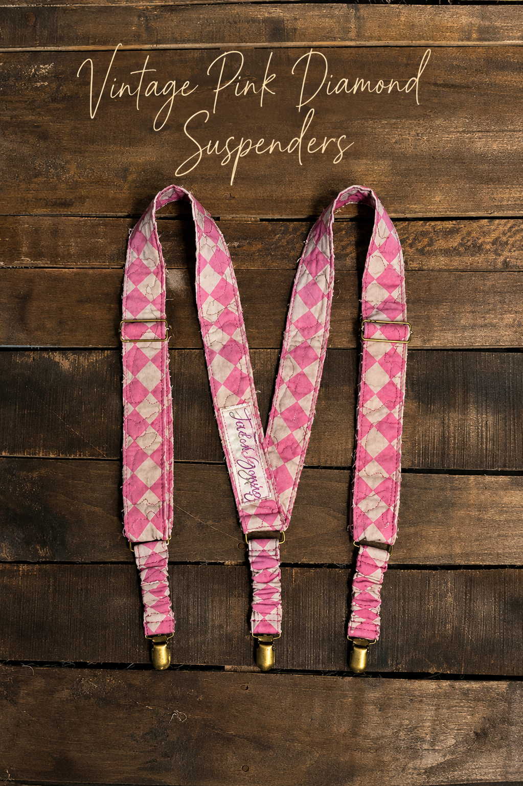 Quilted vintage floral gypsy suspenders with adjustable cotton straps and brass clips in boho patterns